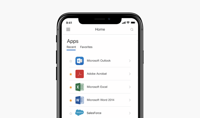 Citrix Workspace interface on mobile