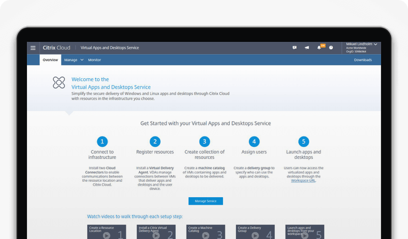 Citrix Virtual Apps and Desktops Service overview screen