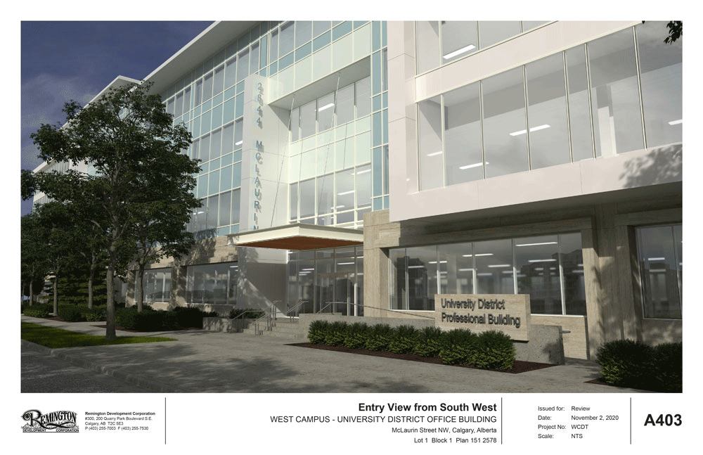 University District Office Building entry renderings