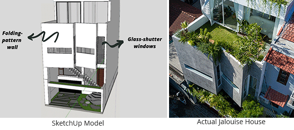 Folding-pattern walls block out harsh sunlight