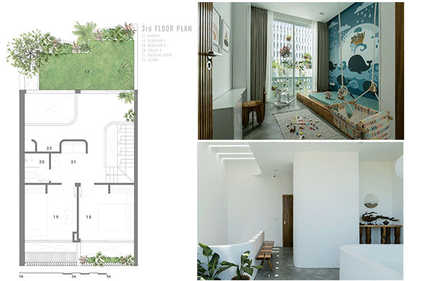 3rd-story floorplan, featuring two bedrooms, a garden, and an altar