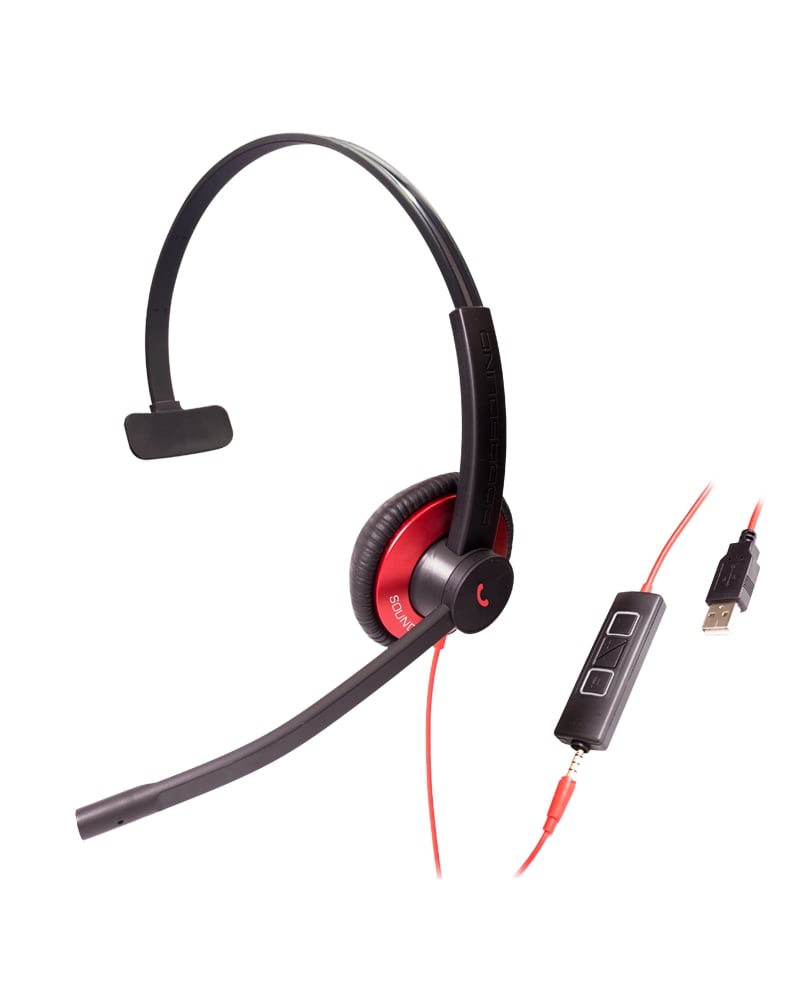 Red Addasound EPIC 501 monaural USB headset with 3.5mm jack
