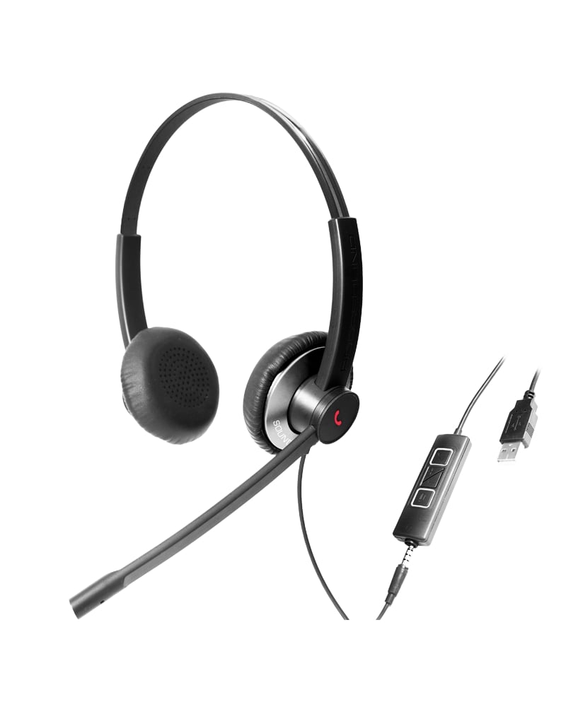 Gray Addasound EPIC 502 binaural USB headset with 3.5mm jack