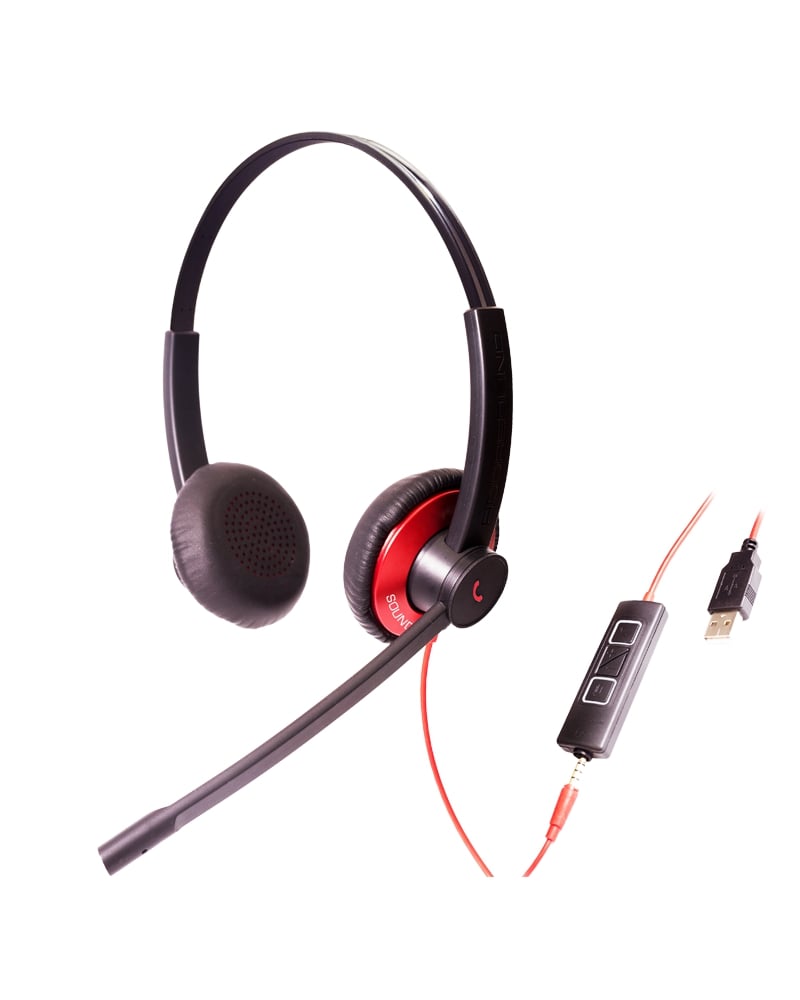 Red Addasound EPIC 502 binaural USB headset with 3.5mm jack